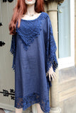 womens italian cotton lacey kaftan dress navy