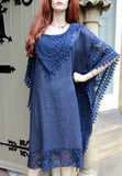 womens italian cotton lacey kaftan dress navy