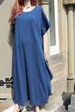 ladies italian plain cotton crepe jersey lounging dress navy