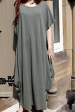 ladies italian plain cotton crepe jersey lounging dress olive